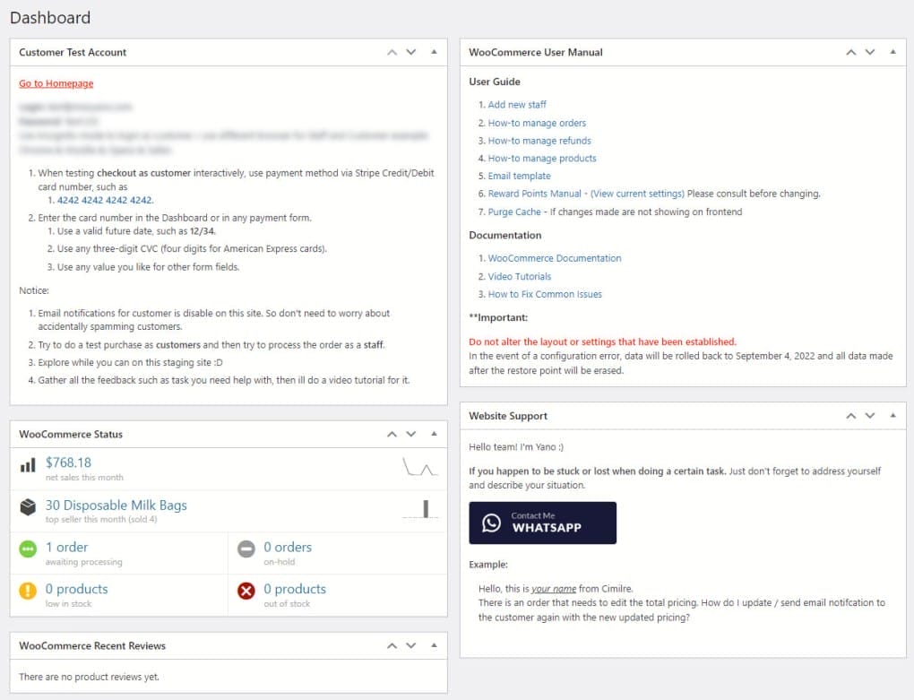 dashboard project handover