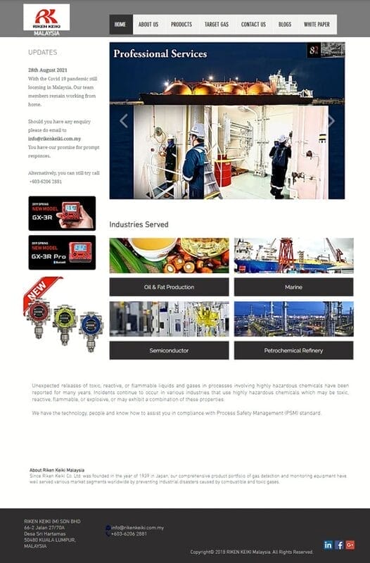 rikenkeiki old website design